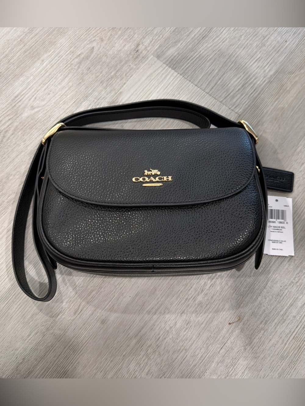 COACH Black Pebbled Leather Macie Saddle Bag Purse CB896 Crossbody NWT